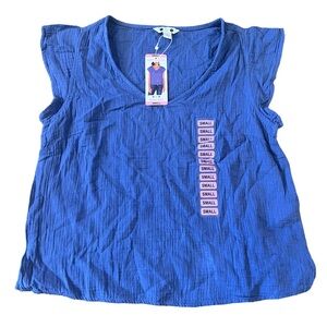 Three Dots Women's Short Sleeve V-Neck Double Layer Gauze Periwinkle Shirt Small